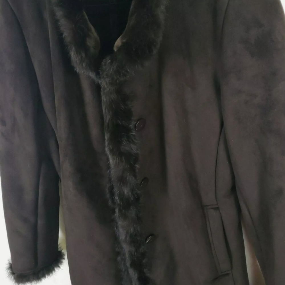 A Brown Dana Buchman Fur Trim Coat Size Large - Picture 7 of 10